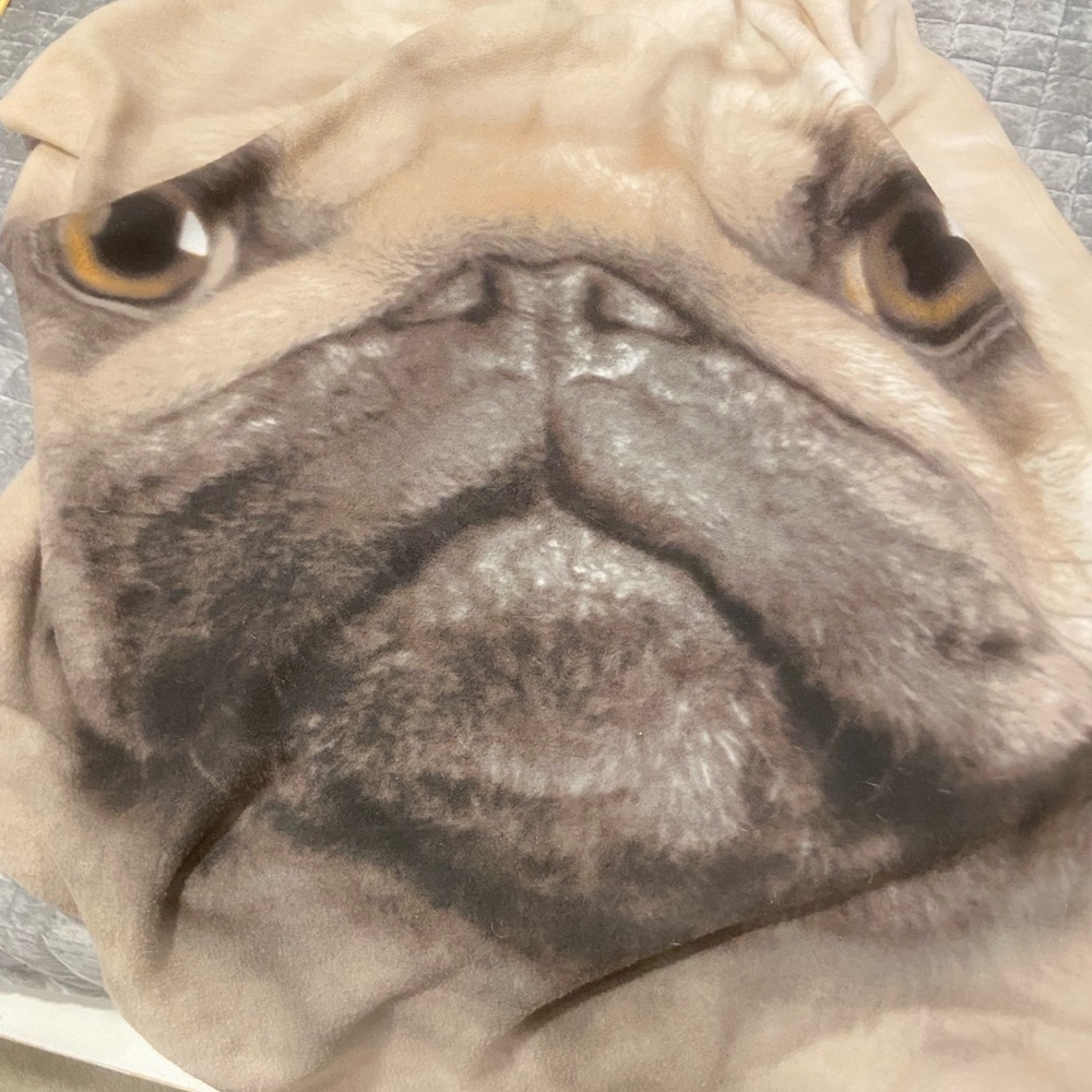 Beige Pug Face Plush Throw Blanket - Soft Pet Portrait Design